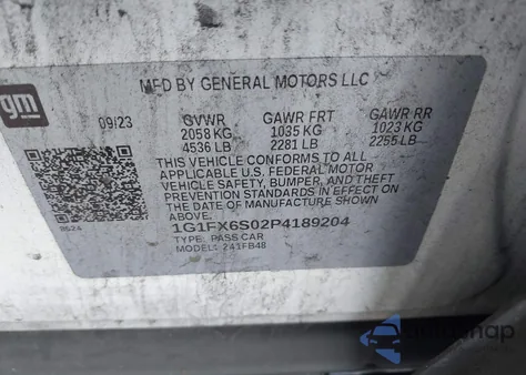 2023 Chevrolet Bolt Ev Fwd 2Lt из США, поврежденный, VIN 1G1FX6S02P4189204